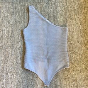 Light Baby Blue Ribbed Abercrombie One Shoulder Bodysuit